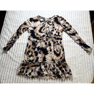 NWT BCBGeneration Boho Peasant LS Black Beige Blue Tie Dye SZ Large